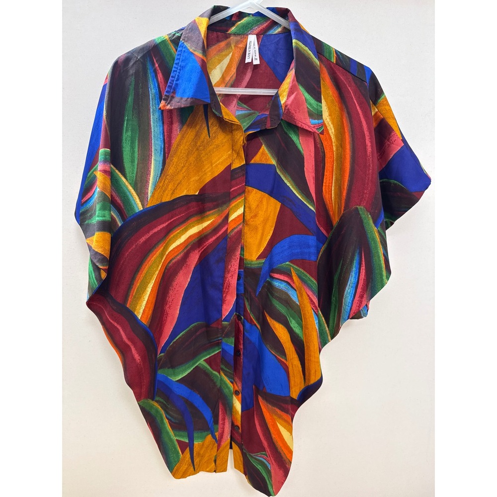 Live 4 Truth Womens 3X Abstract Tropical Leaf Print Dolman Button Front Top